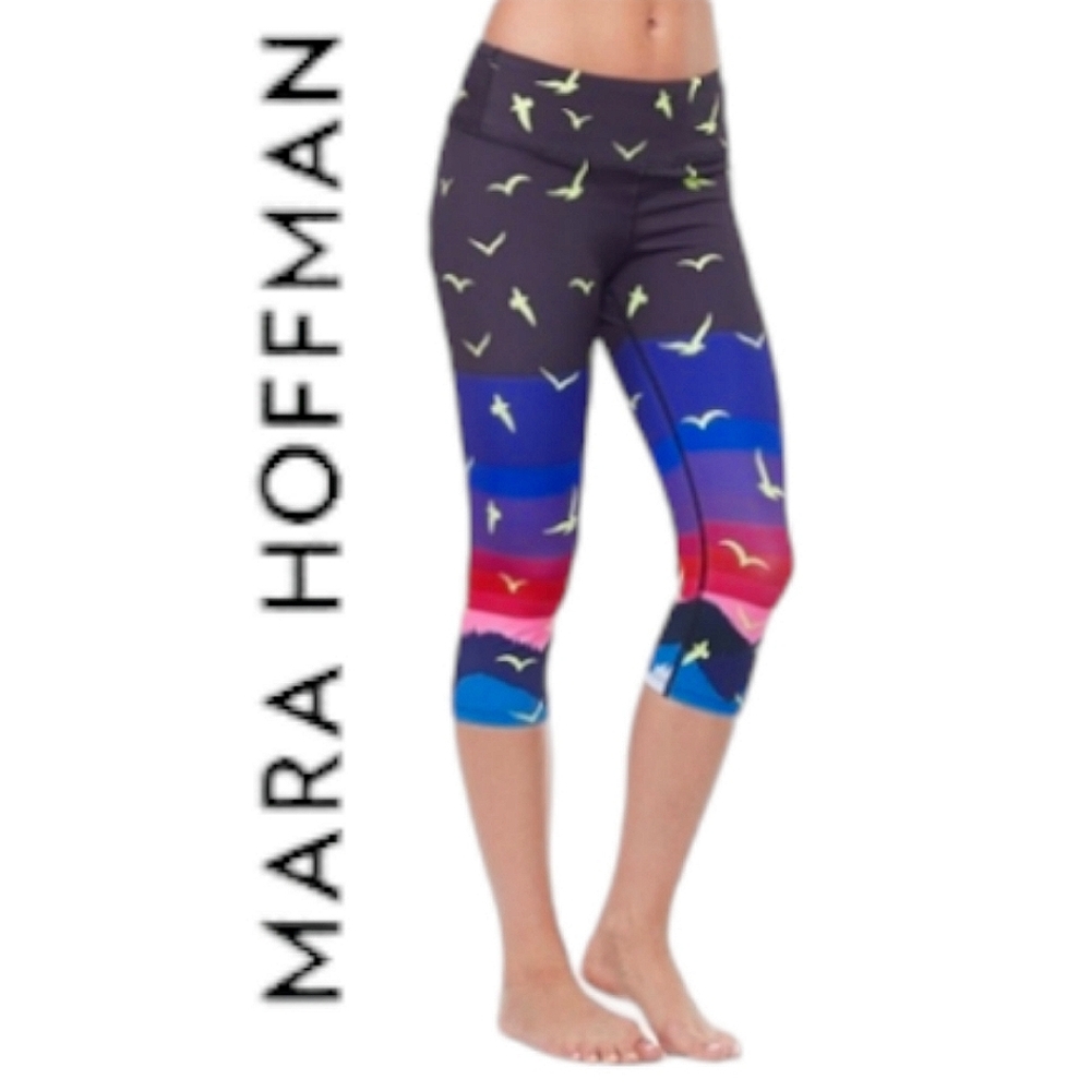 Mara Hoffman Active Crop Leggings Climb a Mountain Moon Black Multi Sz S